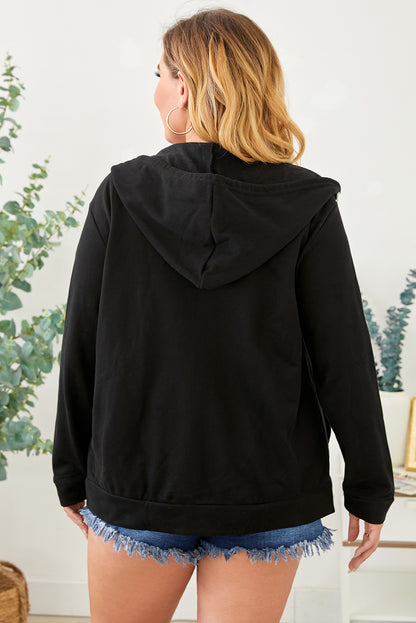 Plus Size Zip Up Hooded Jacket with Pocket-Jewearrings