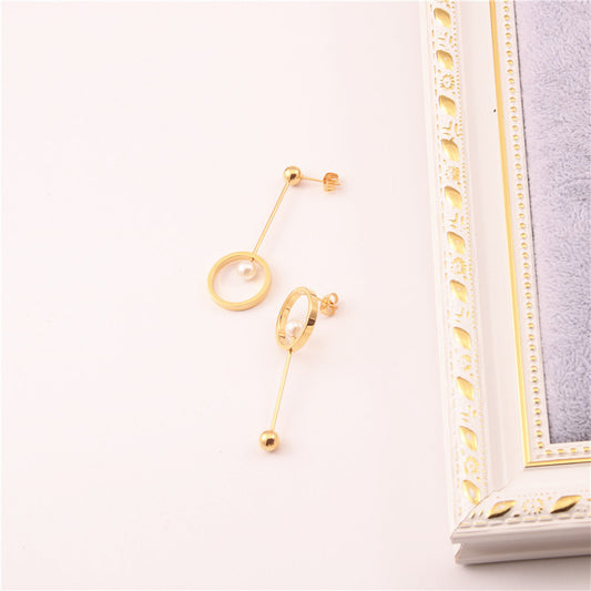 Steel Ball Pearl Circle Earrings-Jewearrings