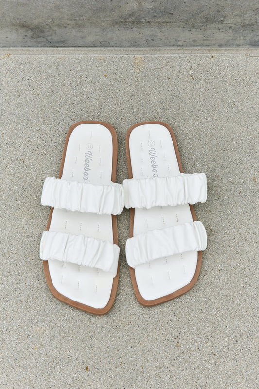 Weeboo Double Strap Scrunch Sandal in White-Jewearrings