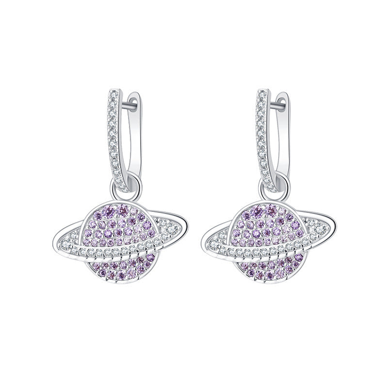 925 Sterling Silver Studded With Purple Zircon Star Earrings-Jewearrings