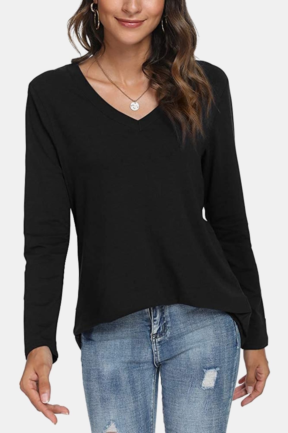 V-Neck Long Sleeve T-Shirt-Jewearrings