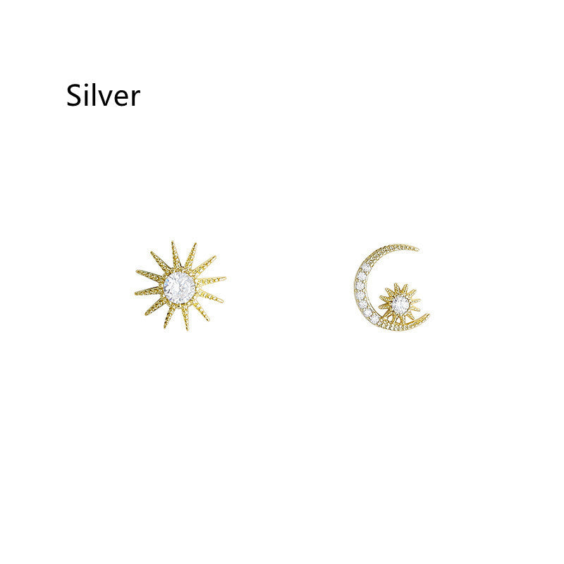 Women's Fashion Sun Moon Asymmetric Stars Stud Earrings-Jewearrings