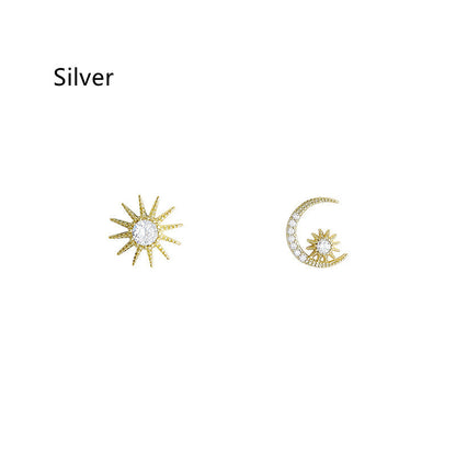 Women's Fashion Sun Moon Asymmetric Stars Stud Earrings-Jewearrings