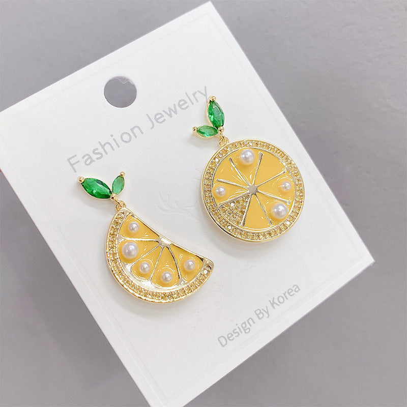 European and American new fashion lemon crystal earrings women''s 925 silver needle inlaid with zircon fruit Earrings temperament Earrings-Jewearrings