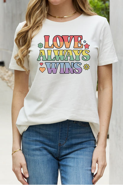 Simply Love Full Size LOVE ALWAYS WINS Graphic Cotton Tee-Jewearrings