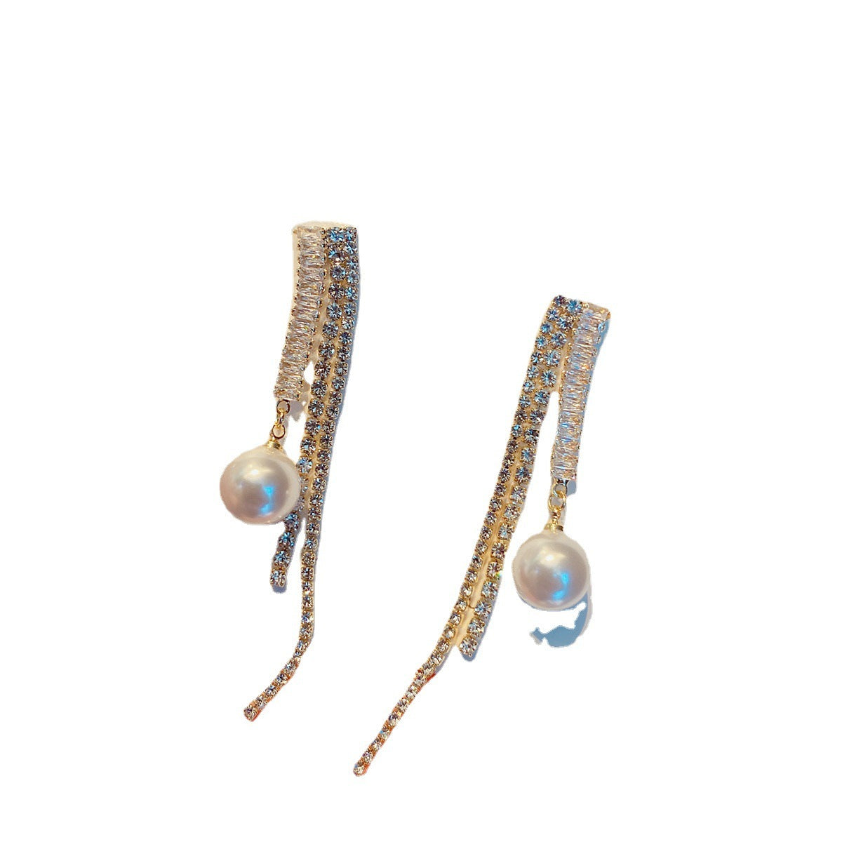 Micro-inlaid Zircon Women's Geometric Pearl Zipper Earrings-Jewearrings