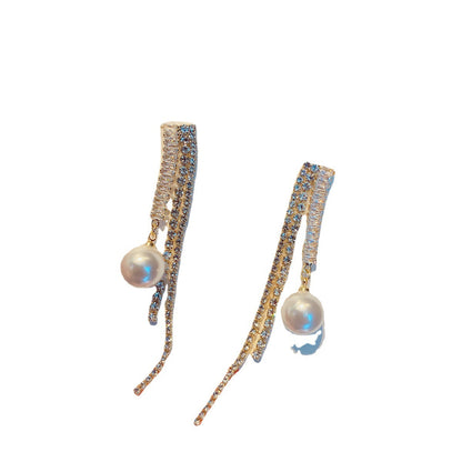 Micro-inlaid Zircon Women's Geometric Pearl Zipper Earrings-Jewearrings