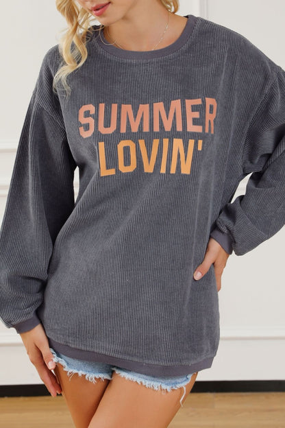 SUMMER LOVIN Graphic Textured Pullover Sweatshirt-Jewearrings