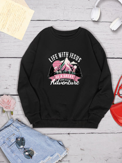 LIFE WITH JESUS IS A GREAT ADVENTURE Round Neck Sweatshirt-Jewearrings