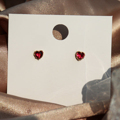 Sterling Silver Peach Heart Love Stud Earrings Red Temperament Versatile-Jewearrings