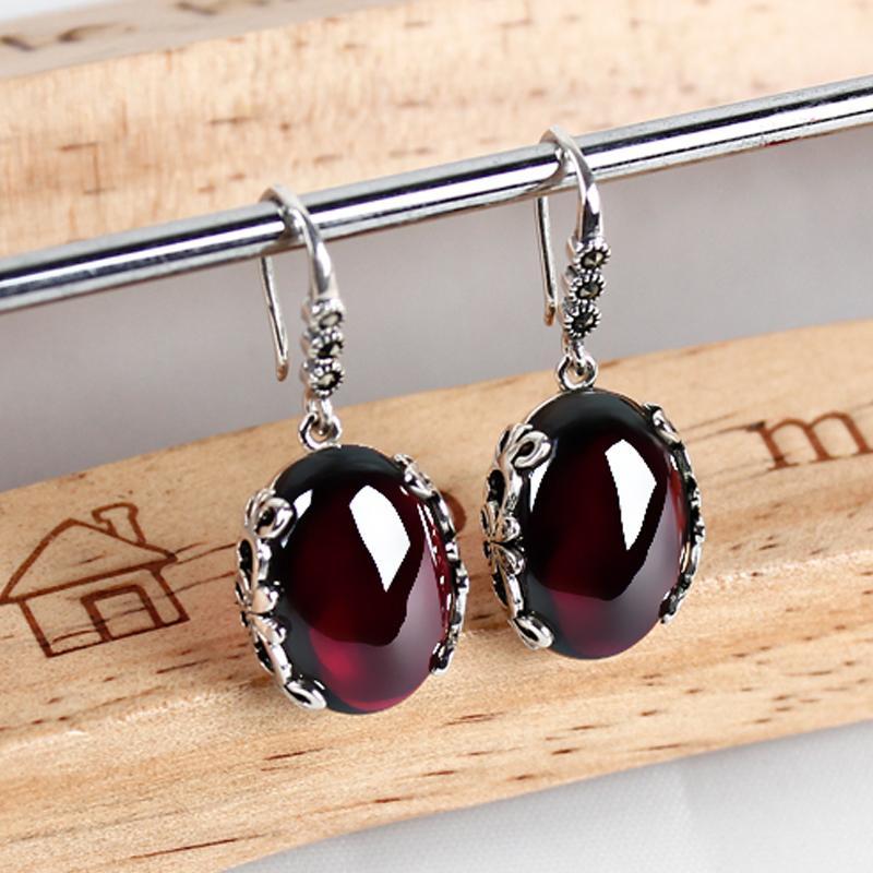 Silver Topaz Agate Gemstone Earrings Jewelry Garnet Drop Earrings-Jewearrings