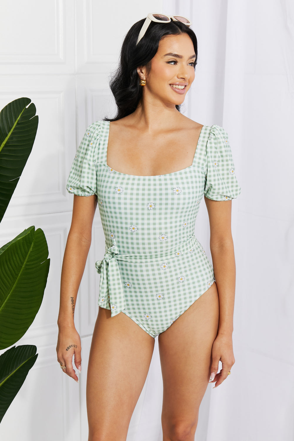 Marina West Swim Salty Air Puff Sleeve One-Piece in Sage-Jewearrings