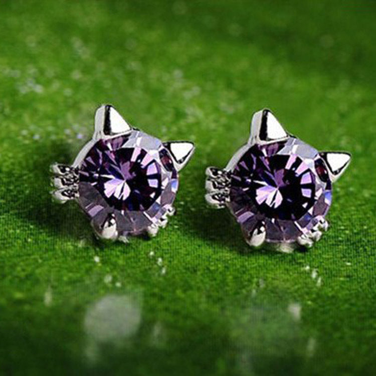 Cat Face S9265 Sterling Silver Stud Earrings-Jewearrings