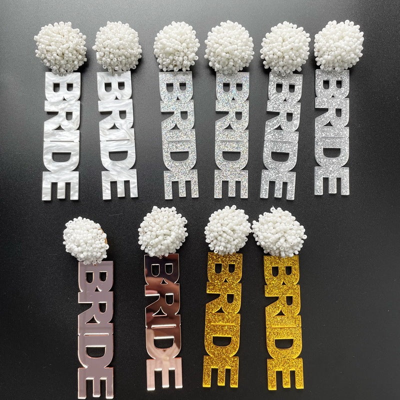 European And American Ins Cross-border Retro Exaggerated Bride Letters Hemisphere Bead Retro Stud Earrings-Jewearrings