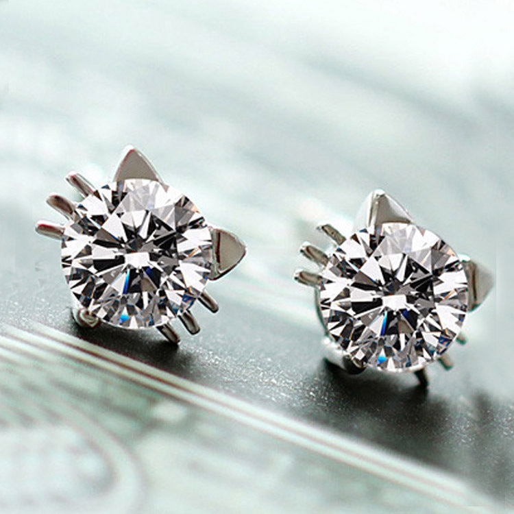 Cat Face S9265 Sterling Silver Stud Earrings-Jewearrings