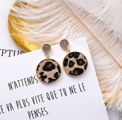 925 silver pin sexy leopard earrings metal geometric square round suede striped earrings exaggerated tide earrings-Jewearrings