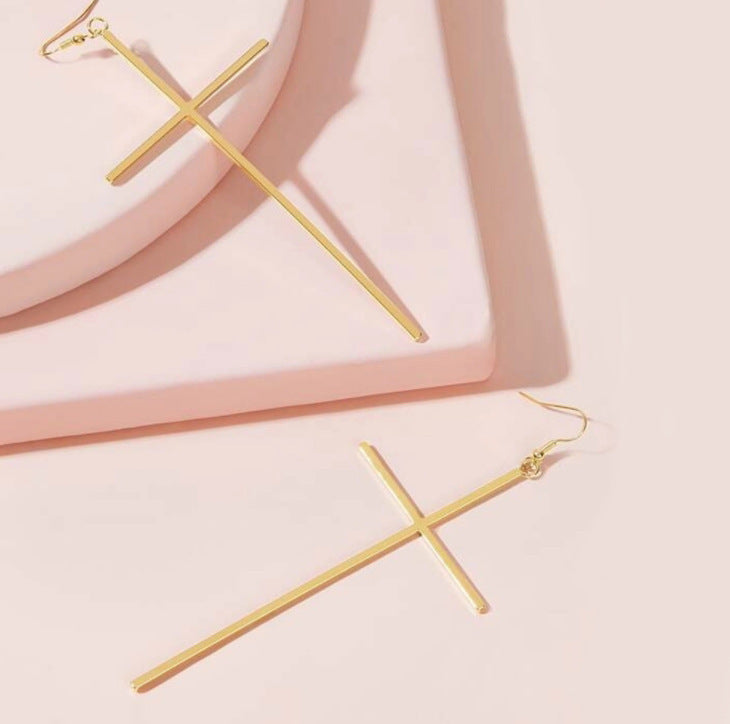 Geometric natural cross earrings alloy plating earrings-Jewearrings