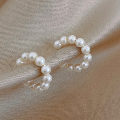 Sweet C-shaped Pearl Temperament Small Earrings Xianfanins Wind Ear Clip-Jewearrings