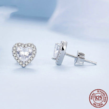 925 Sterling Silver Loving Heart Stud Earrings Female Shining Zircon-Jewearrings