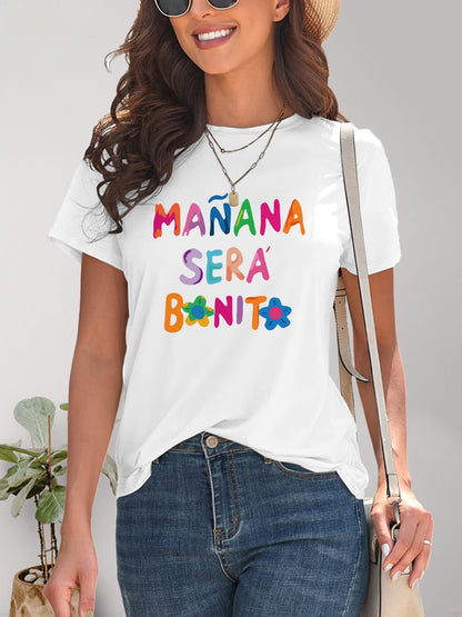 Letter Graphic Round Neck Short Sleeve T-Shirt-Jewearrings