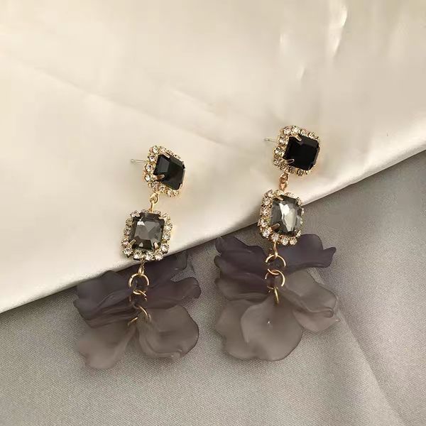 925 Silver Needle Crystal Stud Black Rose Petals Eardrops Frosty Style Earrings-Jewearrings