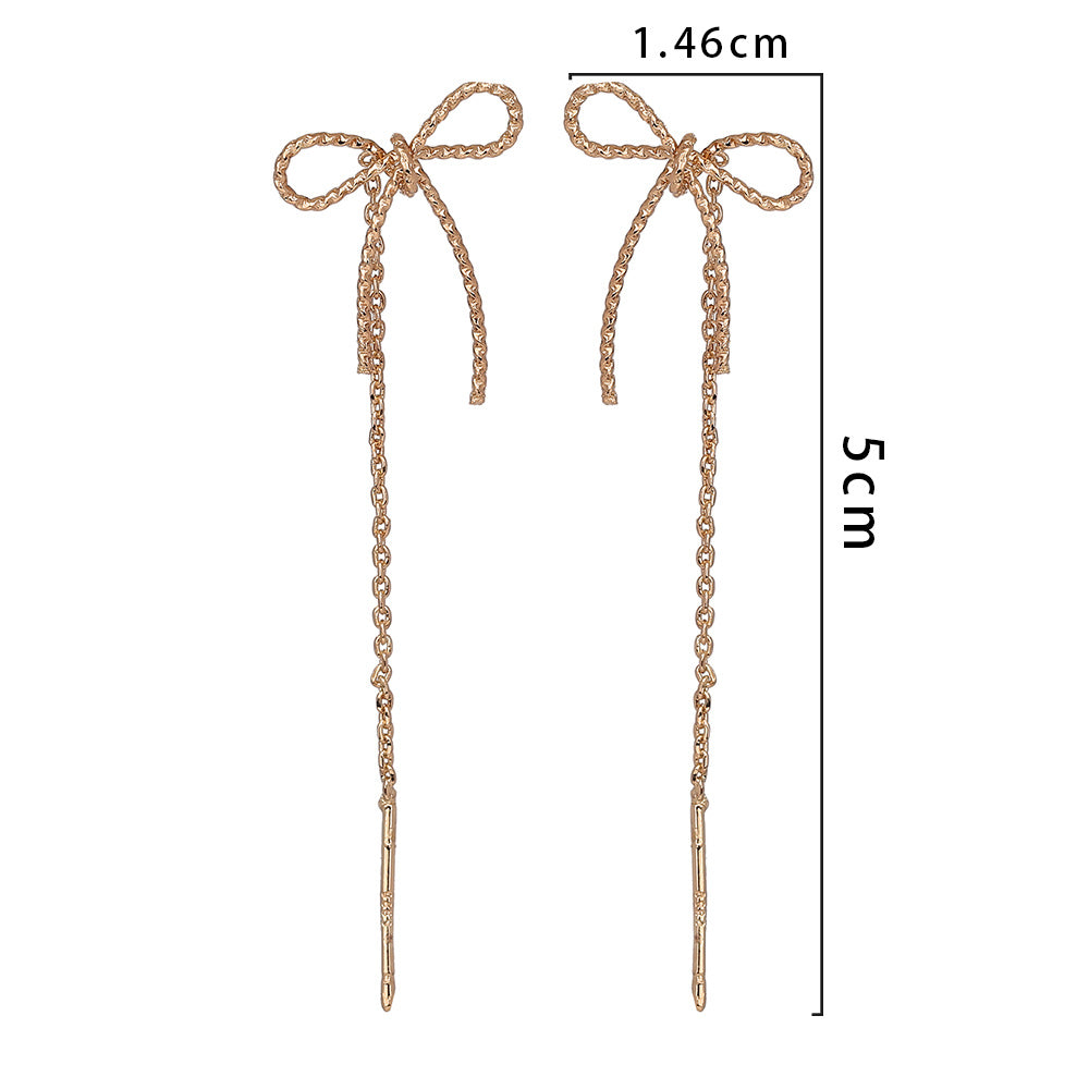 Minority Girl Bow Tassel Earrings, Fashion Ins Long Style Temperament Earrings-Jewearrings