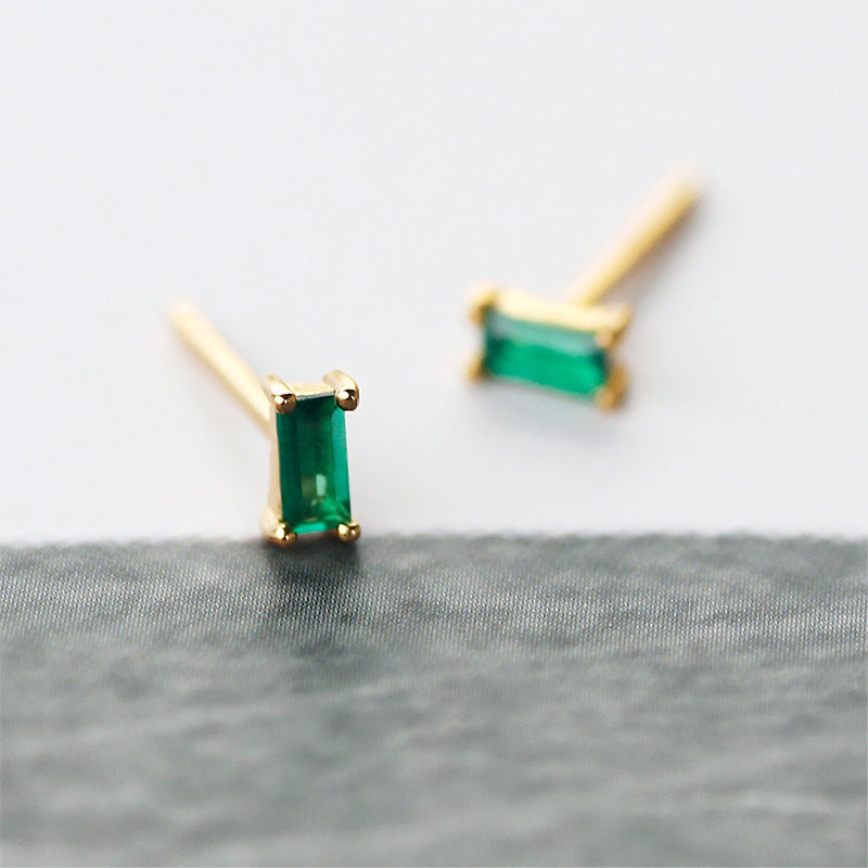 Electroplating Crystal Emerald Stud Earrings Rectangular-Jewearrings