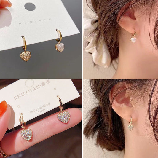 Korea All-match Rhinestone Pearl Bow Earrings-Jewearrings