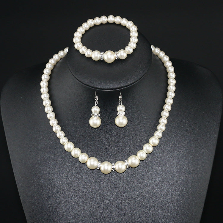 Three-piece Pearl Necklace Bracelet And Earrings-Jewearrings