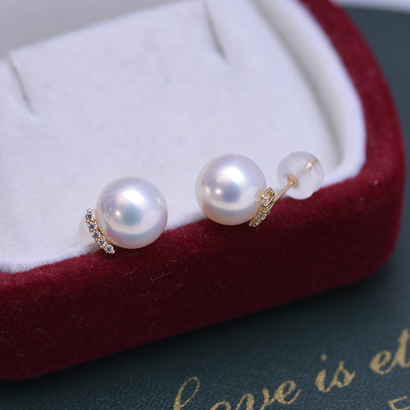 Women's Fashion Simple White Perfect Circle Pearl Stud Earrings-Jewearrings