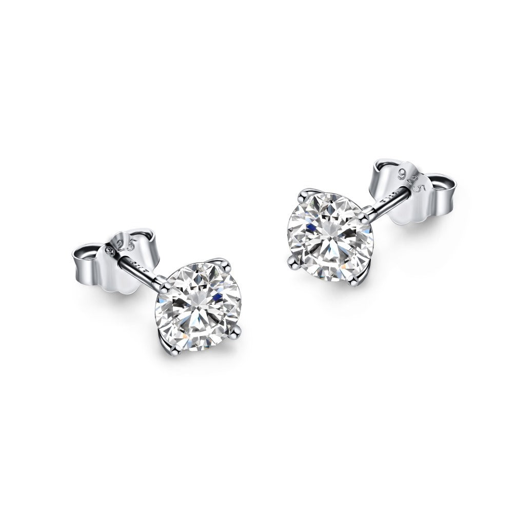 S925 Sterling Silver Zircon Single Rhinestone Ear Studs Female Earrings-Jewearrings