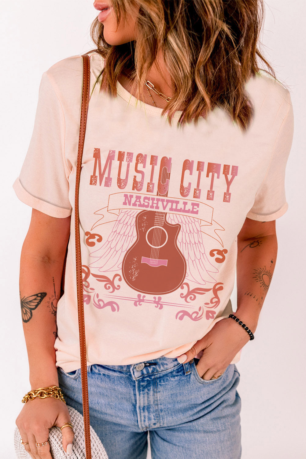 MUSIC CITY Cuffed Short Sleeve Tee-Jewearrings