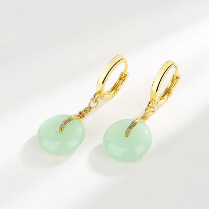 Women's Gold Plated Safety Buckle Hetian Jade Earrings-Jewearrings