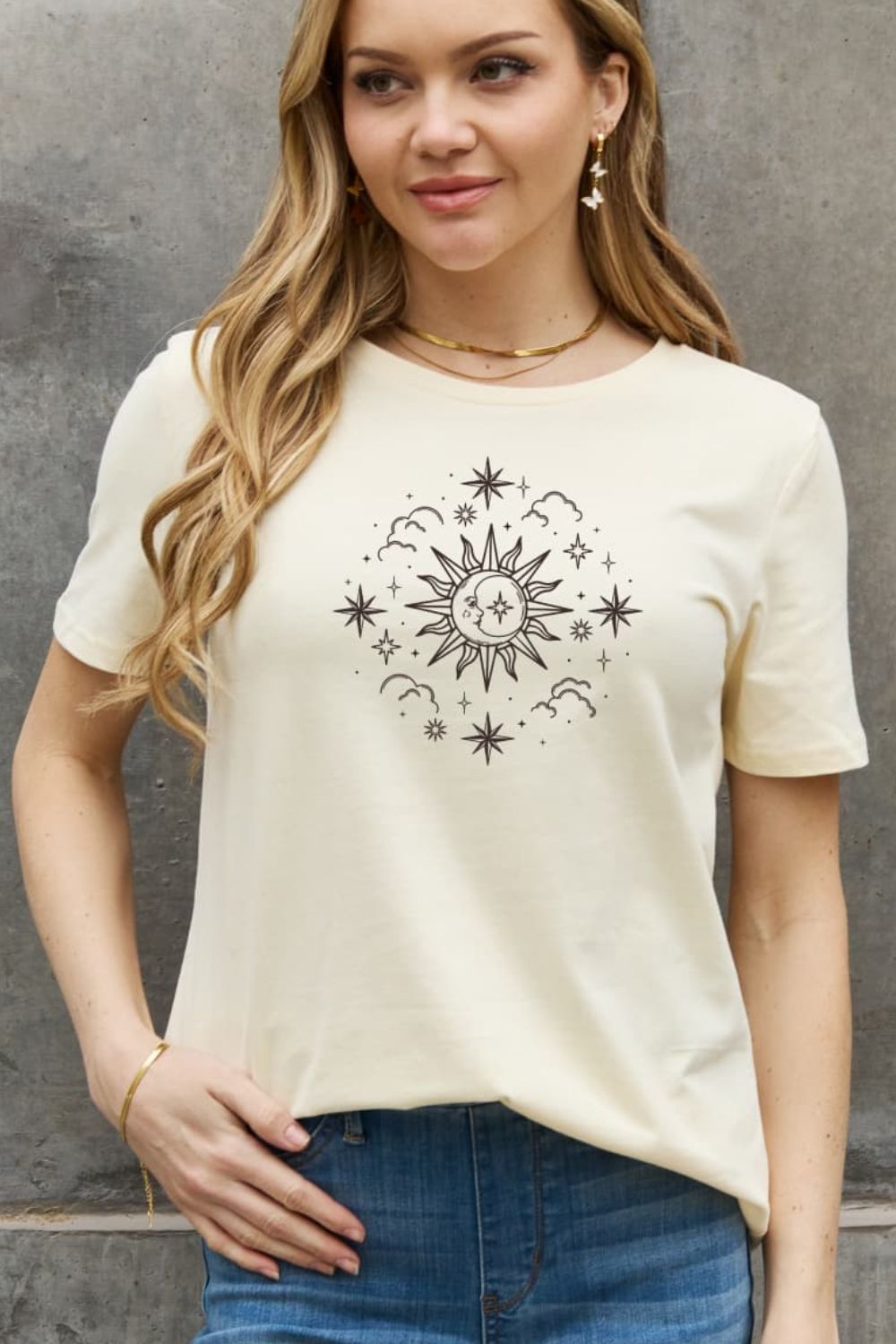 Simply Love Full Size Celestial Graphic Short Sleeve Cotton Tee-Jewearrings