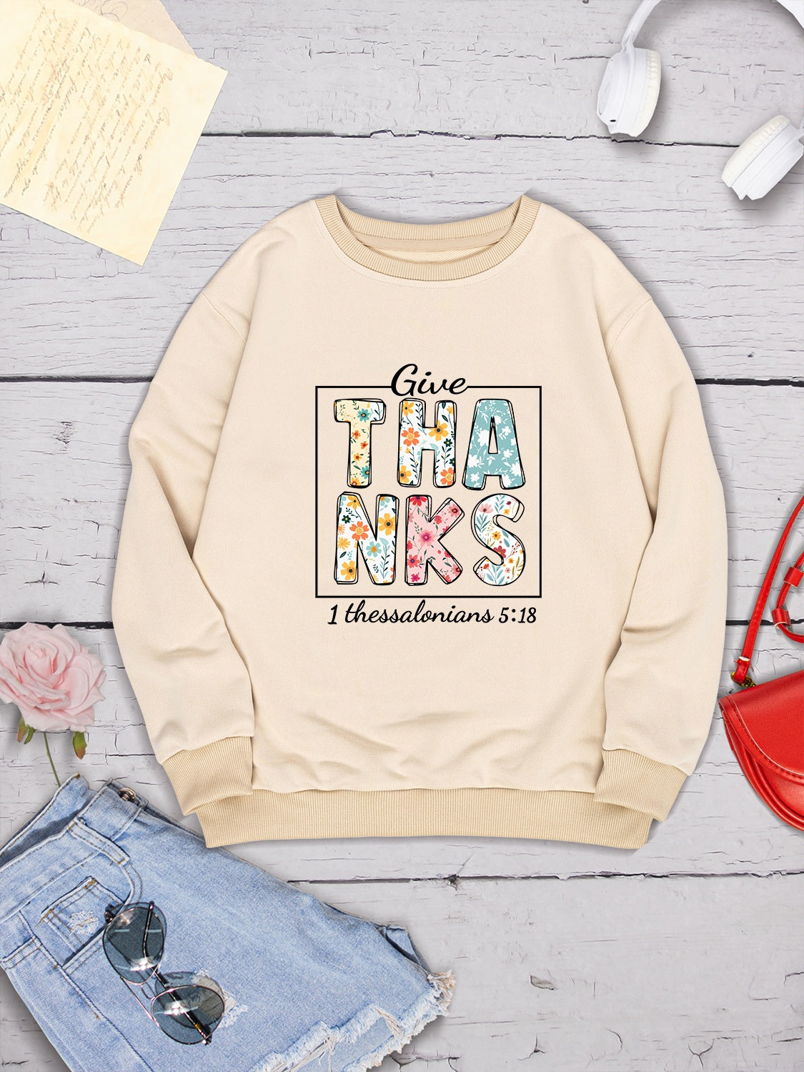 Letter Graphic Round Neck Dropped Shoulder Sweatshirt-Jewearrings