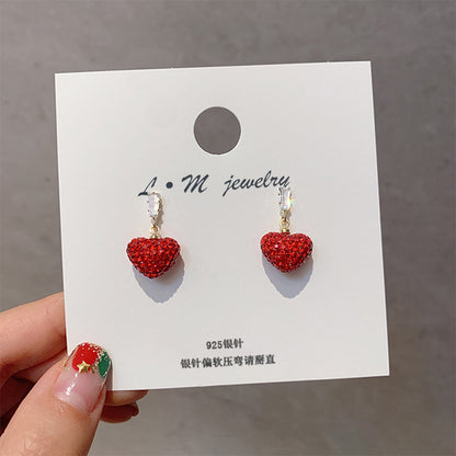 S925 Silver Needle New Year Red Peach Heart Earrings-Jewearrings