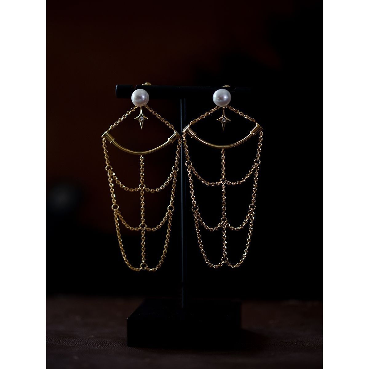 Original Niche Design Mesh Asterism Pearl Gold-plated Earrings-Jewearrings