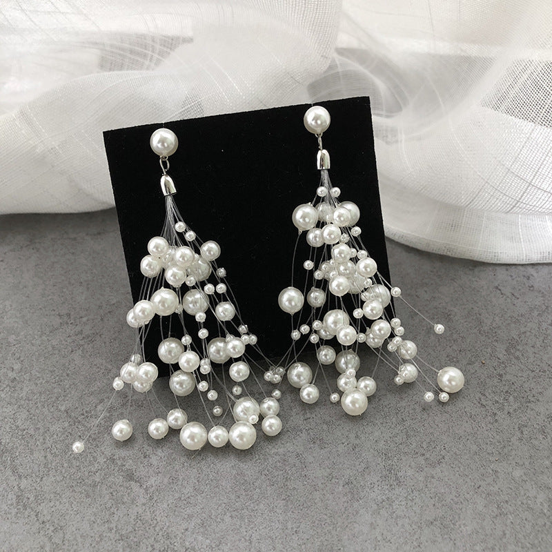 Starry Sky Series Retro Pearl Long Tassel Earrings-Jewearrings