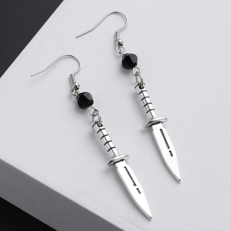 European And American Punk Style Ancient Silver Dagger Earrings-Jewearrings