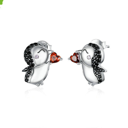 Stupid Penguin 925 Sterling Silver Cute Girly Earrings-Jewearrings