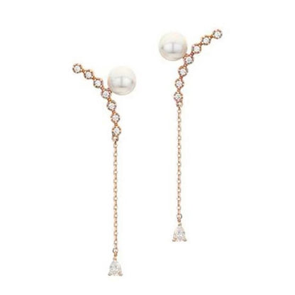 Temperament earrings Korean drama gold secretary Park Min-ying with the earrings Pearl long earrings-Jewearrings