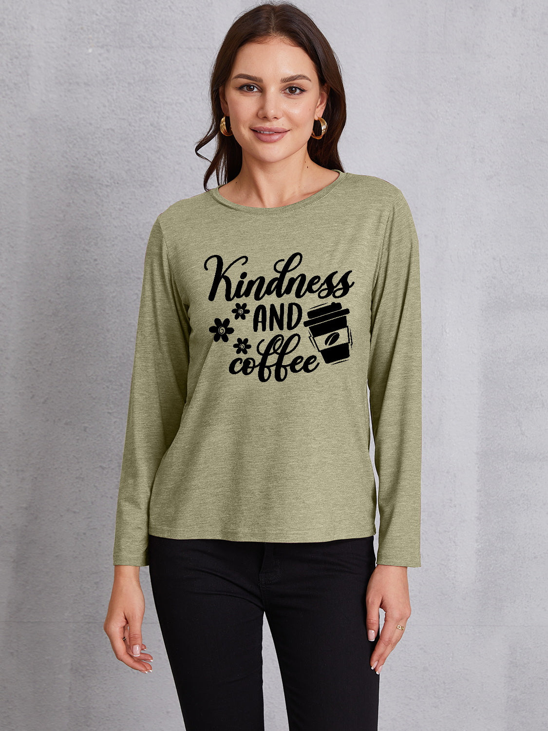 KINDNESS AND COFFEE Round Neck T-Shirt-Jewearrings