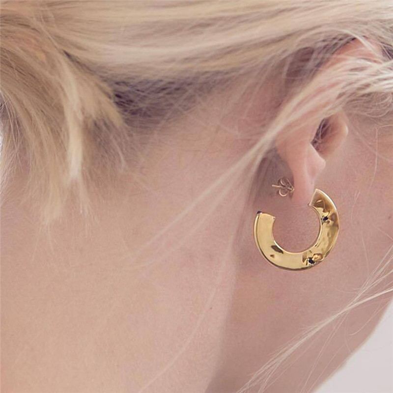 Women Simple Vintage Gold Moon Earrings-Jewearrings