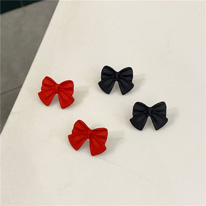 Red Bow Stud Earrings Frosted Cute-Jewearrings