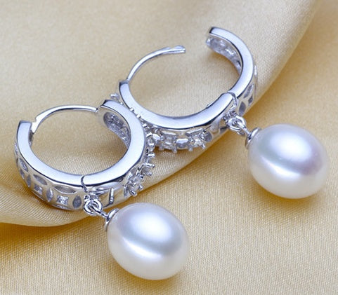 Real freshwater pearl earrings for women, 925 sterling silver pearl earrings fine white pearl earrings jewelry-Jewearrings