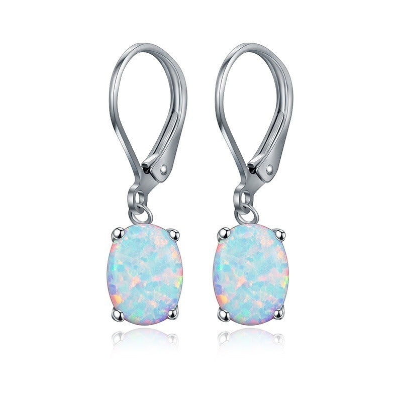 Four-prong Oval Opal Earrings European And-Jewearrings