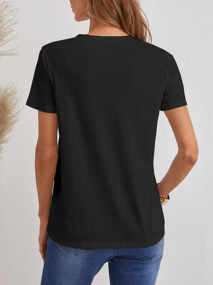 Cat V-Neck Short Sleeve T-Shirt-Jewearrings