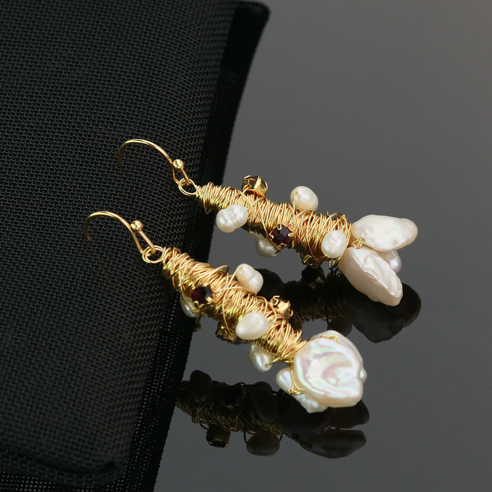 Woven Real Gold Plated Unique Flower Shape Earrings-Jewearrings