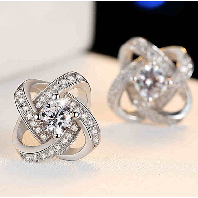 Silver Clover Stud Earrings Solid Color-Jewearrings