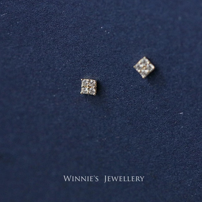 Simple Sterling Silver Plated Gold Inlaid Carbink Mini Square Stud Earrings All-matching Twin-Jewearrings